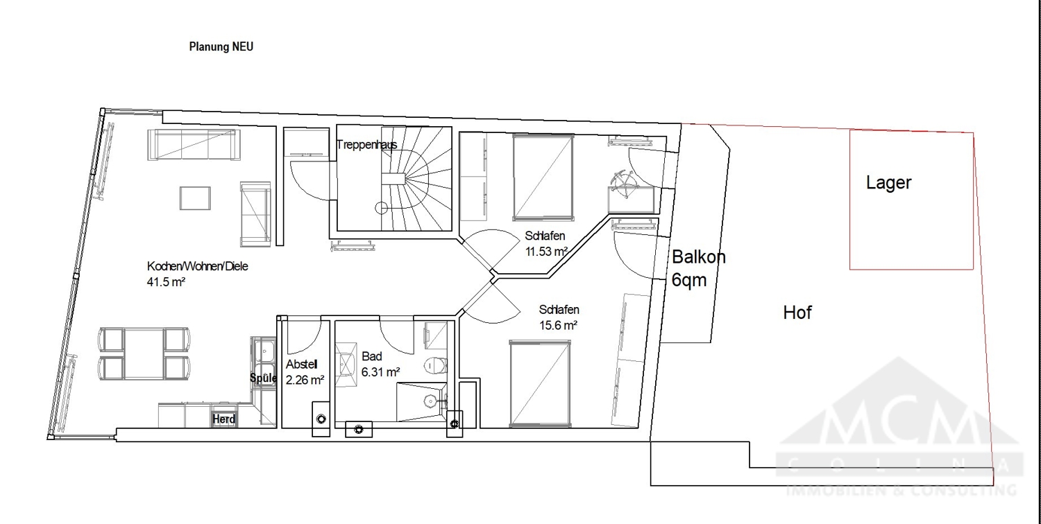 Grundriss 3 Zimmerwhg